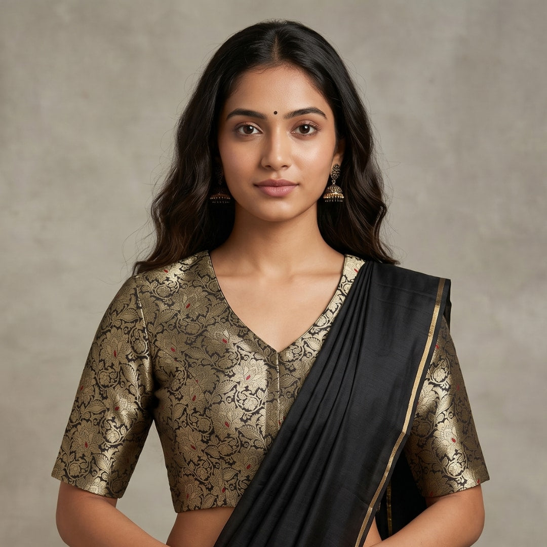 Black Banarasi Brocade Readymade Blouse