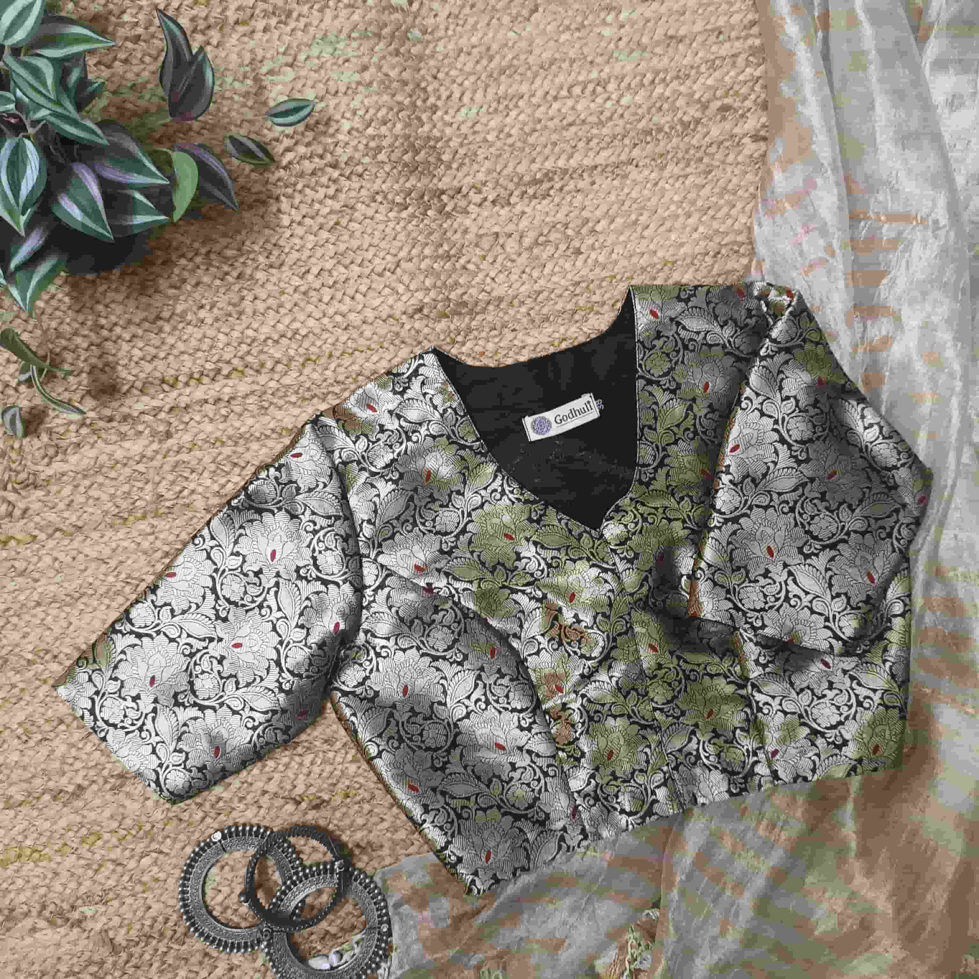 Black Banarasi Brocade Readymade Blouse