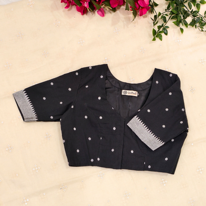 Black Blouse With White Jacquard Dots 