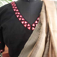 Black Readymade Blouse with Red Mirrorwork | Godhuli