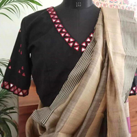 Black Readymade Blouse with Red Mirrorwork | Godhuli