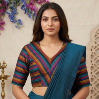 Black Blue Stripes Readymade Blouse | Godhuli