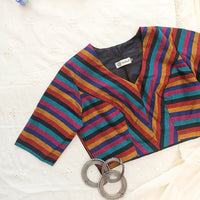 Black Blue Stripes Readymade Blouse | Godhuli
