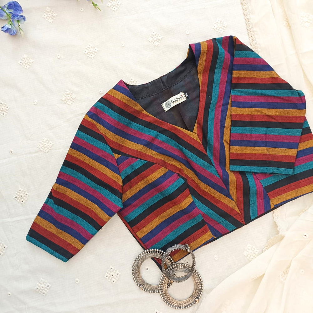 Black Blue Stripes Readymade Blouse | Godhuli
