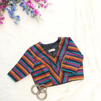 Black Blue Stripes Readymade Blouse | Godhuli