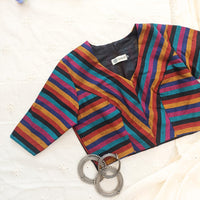 Black Blue Stripes Readymade Blouse | Godhuli