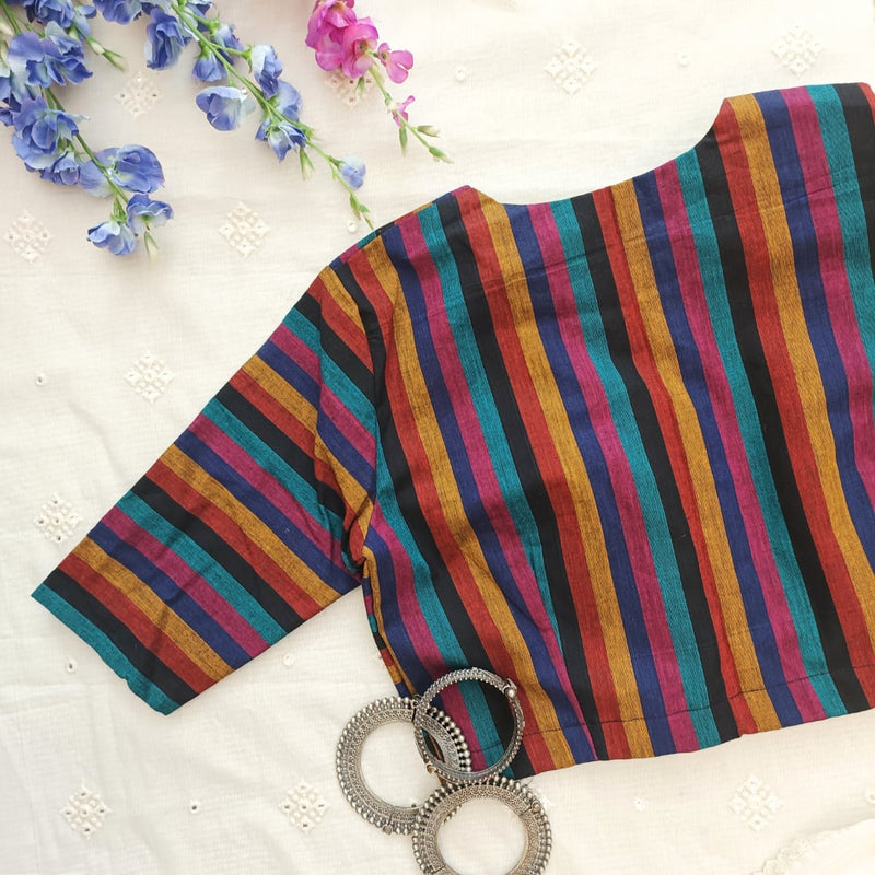Black Blue Stripes Readymade Blouse | Godhuli