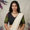 Black Colour Readymade Blouse with Jacquard Sleeves | Godhuli