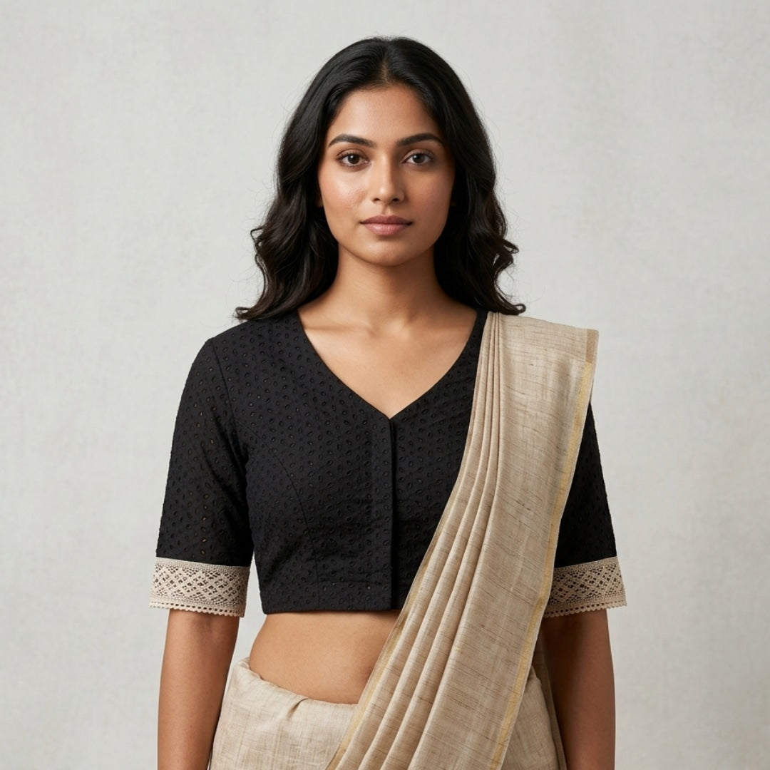 Black Cut Work Embroidered Readymade Blouse