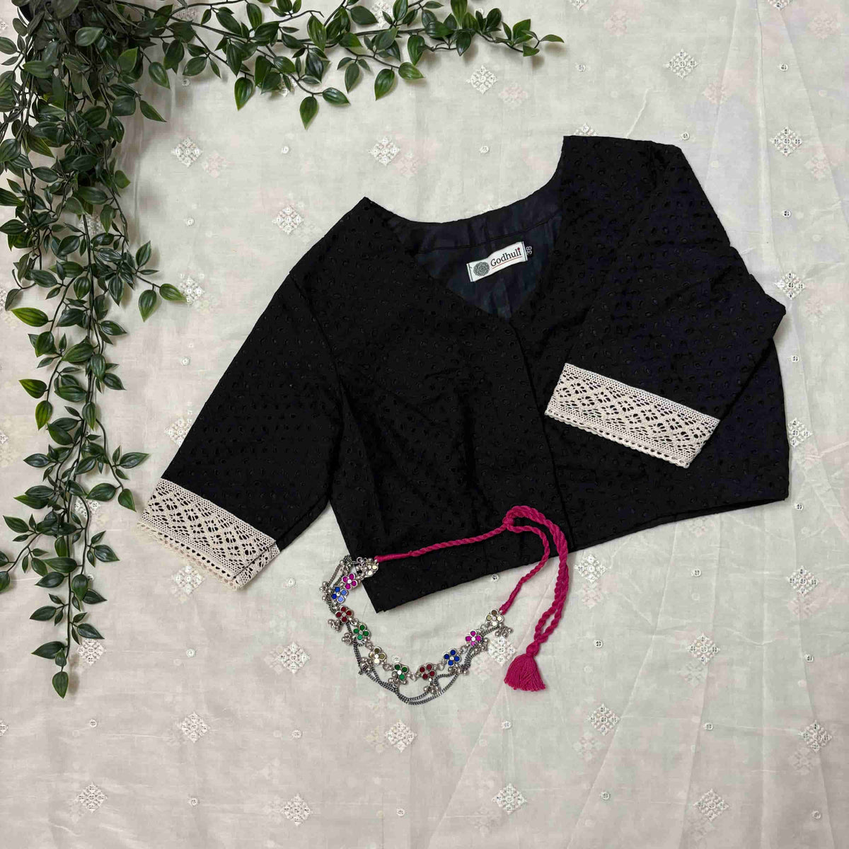 Black Cut Work Embroidered Readymade Blouse