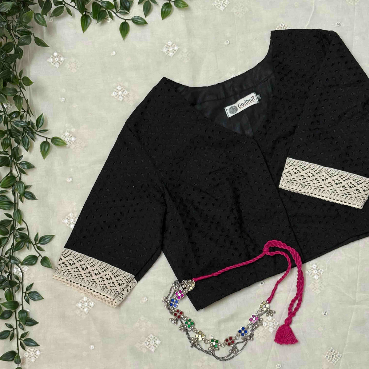 Black Cut Work Embroidered Readymade Blouse