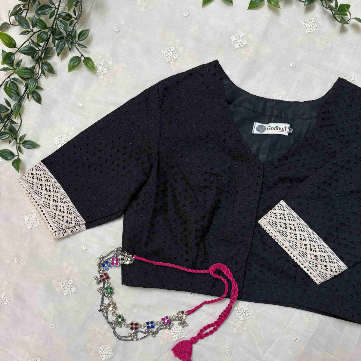 Black Cut Work Embroidered Readymade Blouse
