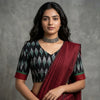 Black Double Ikat Readymade Blouse with Red Green Border | Godhuli