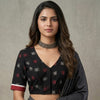 Black Double Ikat Readymade Blouse with White Red Motif | Godhuli