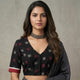 Black Double Ikat Readymade Blouse with White Red Motif | Godhuli