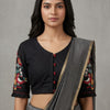 Black Embroidered Flex linen Cotton Readymade Blouse | Godhuli