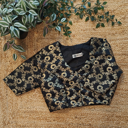 Black Floral Jaal Kimkhab Banarasi Brocade Blouse