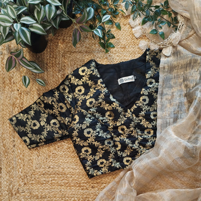 Black Floral Jaal Kimkhab Banarasi Brocade Blouse