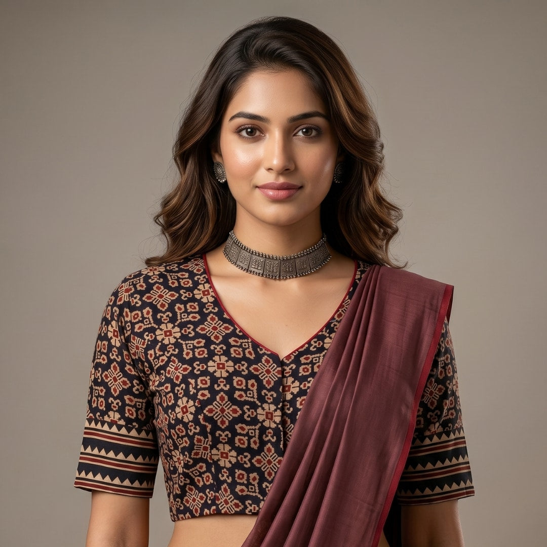 Black Floral Patola Print Gamathi Readymade Blouse