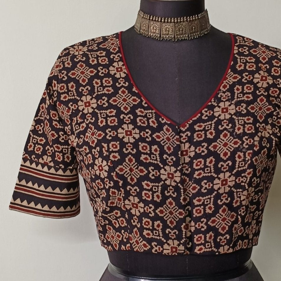 Black Floral Patola Print Gamathi Readymade Blouse
