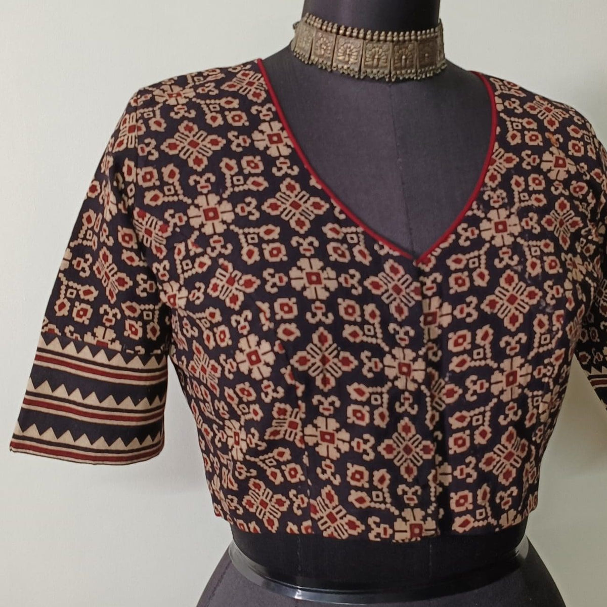 Black Floral Patola Print Gamathi Readymade Blouse