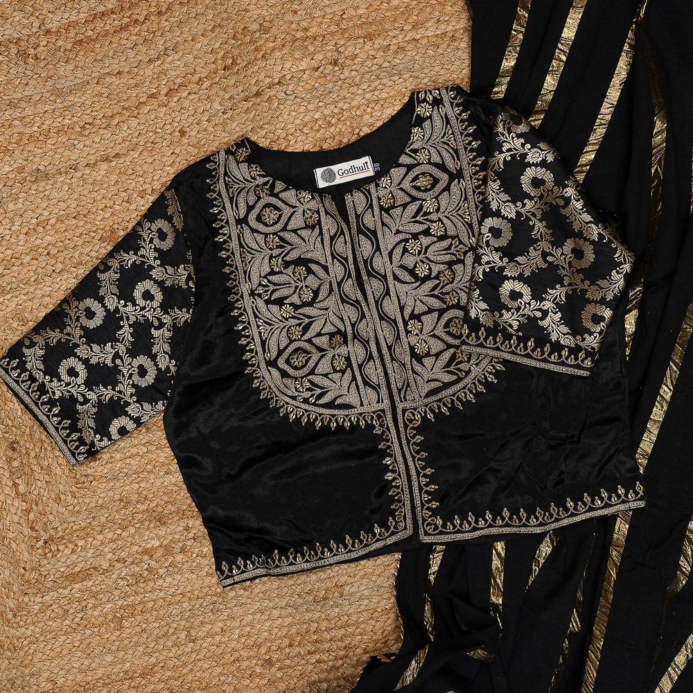 Buy Black Gaji Silk Aari Work Blouse Combo | Perfect for B2B Orders