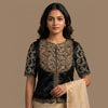 Black Gaji Silk Aari Work Readymade Blouse | Godhuli