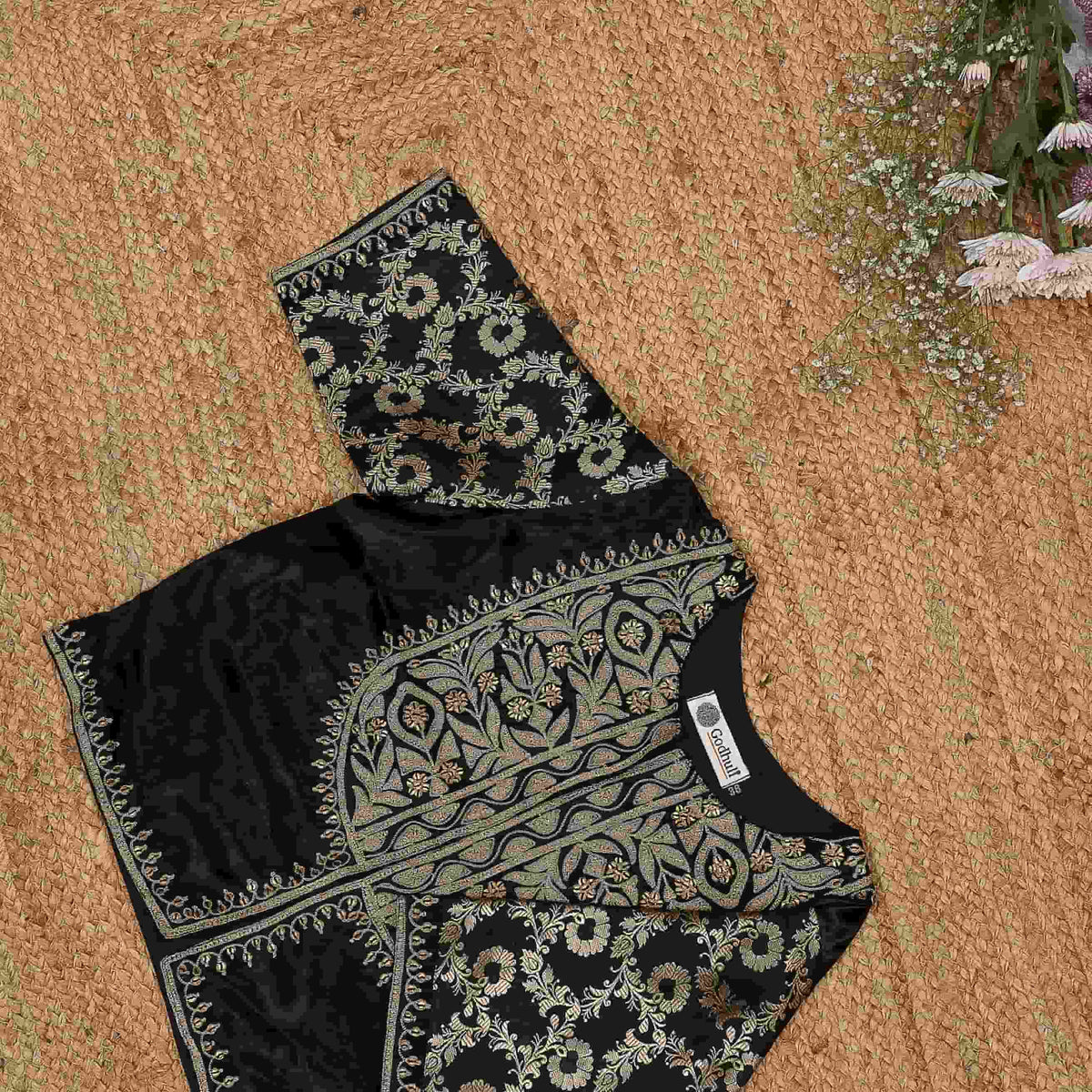 Black Gaji Silk Aari Work Readymade Blouse