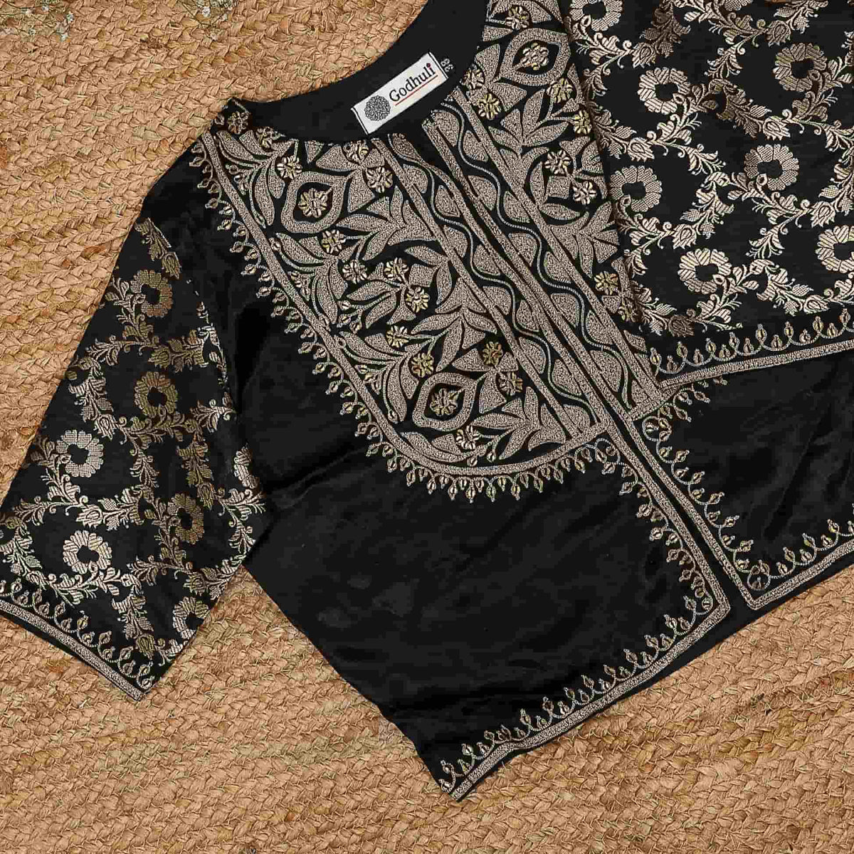 Black Gaji Silk Aari Work Readymade Blouse