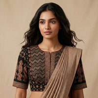 Black Gamathi Yolk Pattern Readymade Blouse | Godhuli