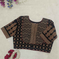 Black Gamathi Yolk Pattern Readymade Blouse | Godhuli