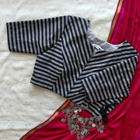 Black Grey Monochrome Stripes Blouse | Godhuli