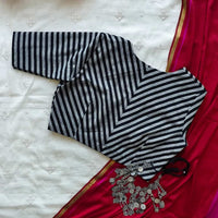 Black Grey Monochrome Stripes Blouse | Godhuli