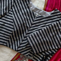Black Grey Monochrome Stripes Blouse | Godhuli