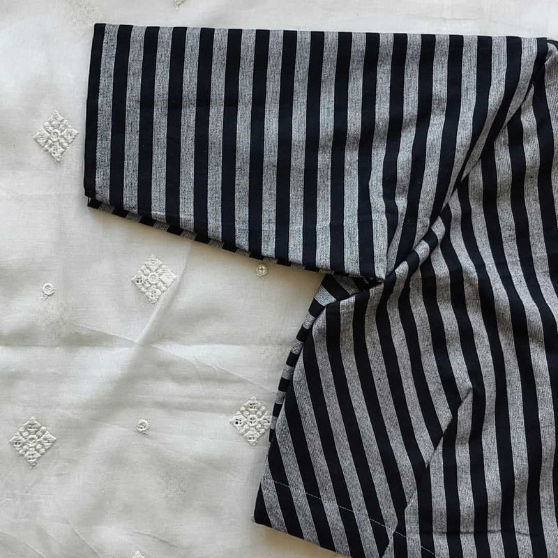 Black Grey Monochrome Stripes Blouse | Godhuli