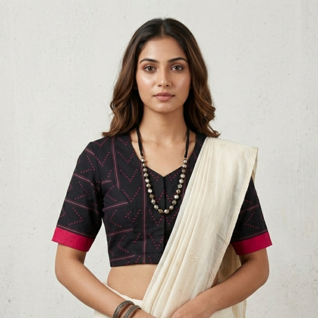 Black Jacquard Readymade Blouse