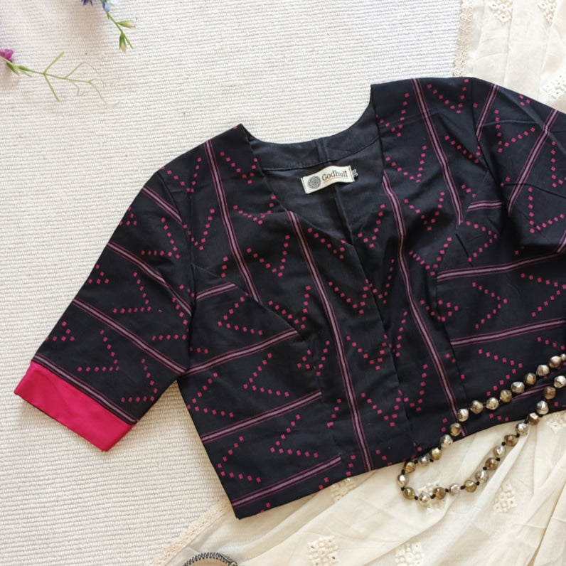 Black Jacquard Readymade Blouse