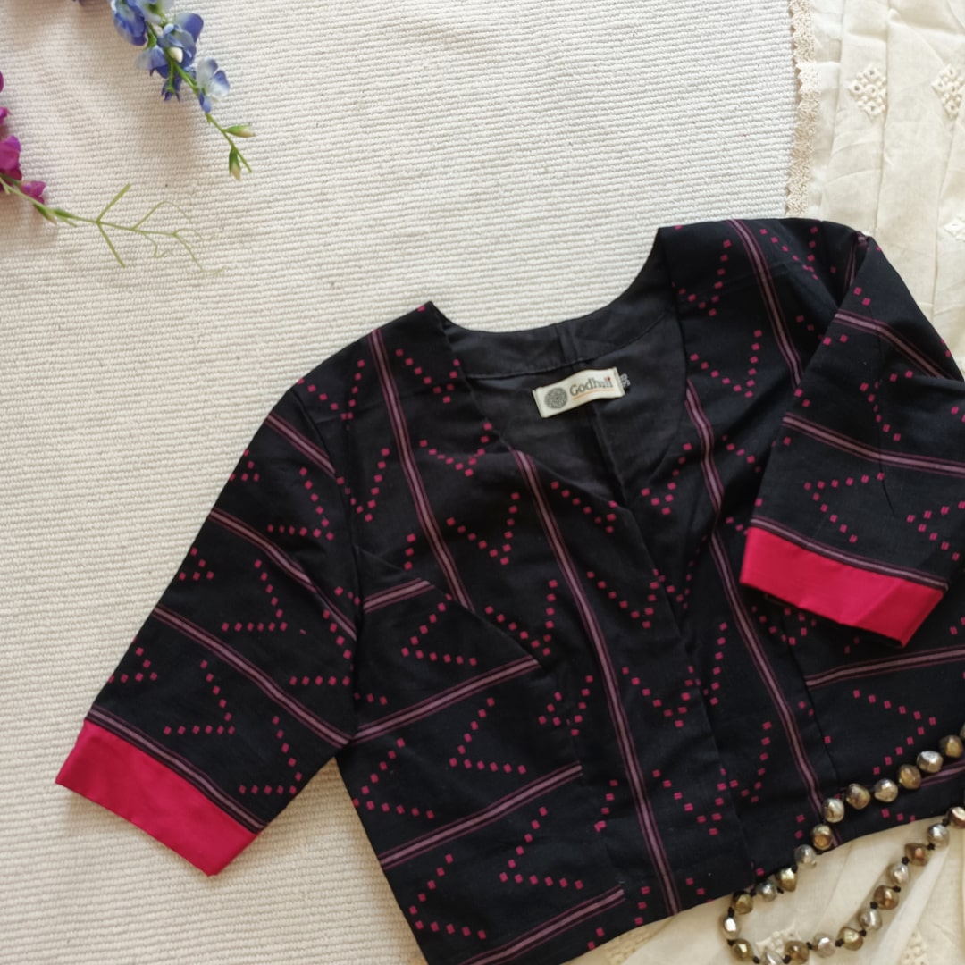 Black Jacquard Readymade Blouse