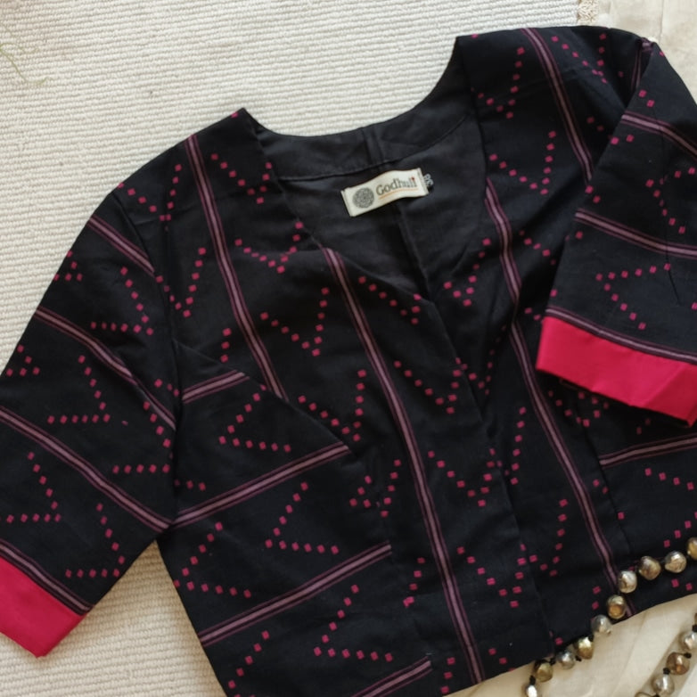 Black Jacquard Readymade Blouse
