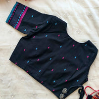 Black Jacquard with Rani Turquoise Weave Motif Readymade Blouse | Godhuli