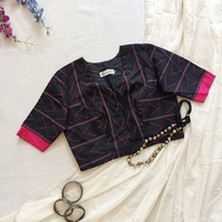 Black Jacquard Readymade Blouse | Godhuli
