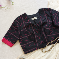 Black Jacquard Readymade Blouse | Godhuli