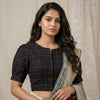 Black Kantha Work Puff Sleeves Readymade Blouse | Godhuli