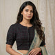 Black Kantha Work Puff Sleeves Readymade Blouse | Godhuli