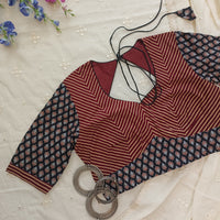Black Maroon Ajrakh Choli Readymade Blouse | Godhuli