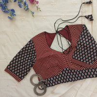 Black Maroon Ajrakh Choli Readymade Blouse | Godhuli