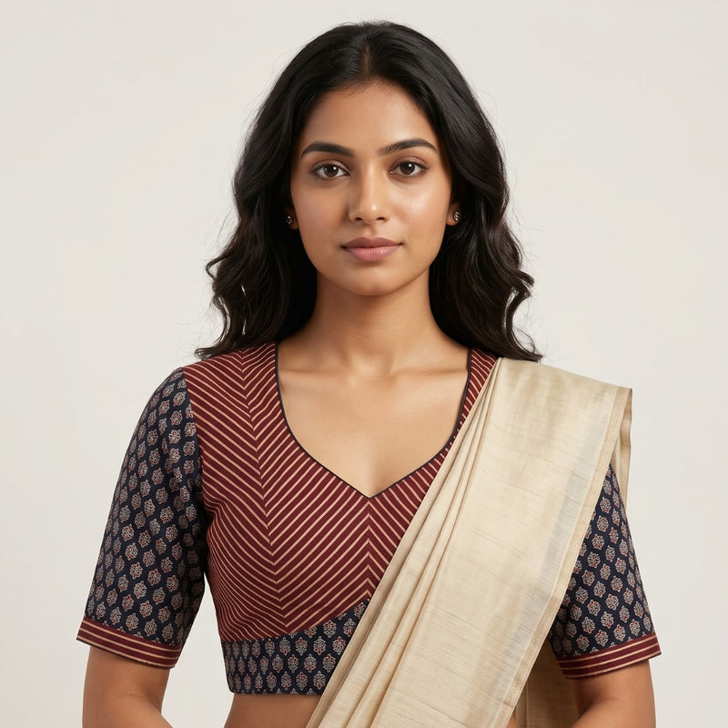 Black Maroon Ajrakh Choli Readymade Blouse | Godhuli