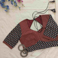 Black Maroon Ajrakh Choli Readymade Blouse | Godhuli