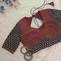 Black Maroon Ajrakh Choli Readymade Blouse | Godhuli