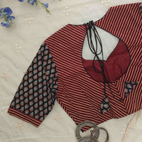 Black Maroon Ajrakh Choli Readymade Blouse | Godhuli